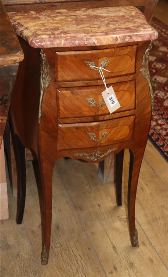 A pair of inlaid bombe bedside chests H.73cm